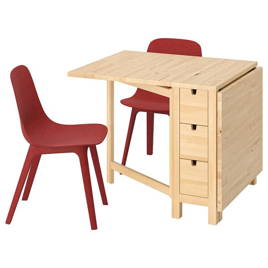 NORDEN / ODGER - Table and 2 chairs, birch/red, 26/89/152 cm