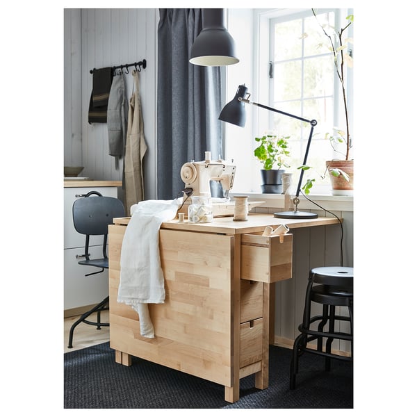 NORDEN gateleg table, birch, 26/89/152x80 cm