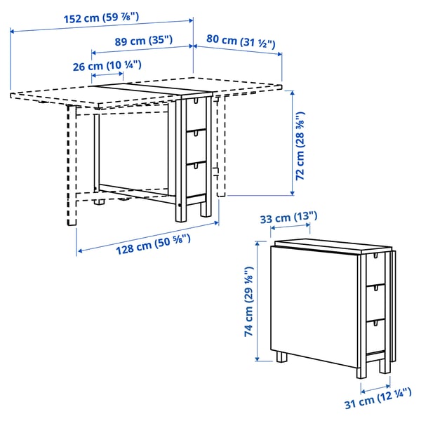 NORDEN - NORDEN Gateleg table, birch, 26/89/152x80 cm
