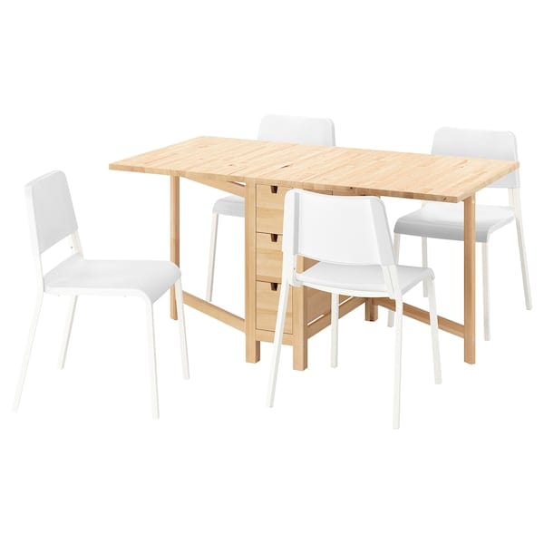 Ikea NORDEN / TEODORES - Table and 4 chairs, birch/white, 26/89/152 cm