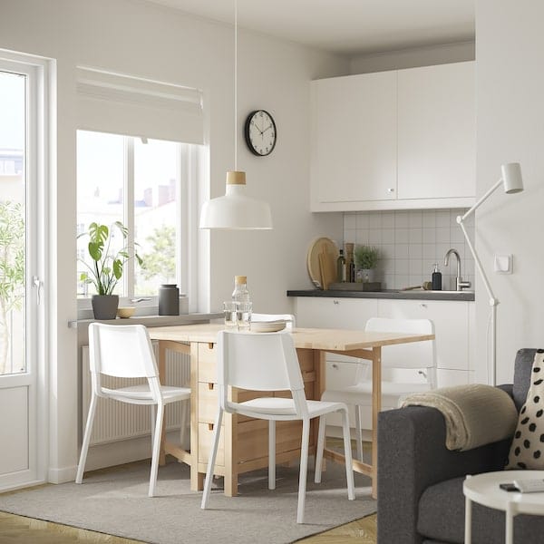 Ikea NORDEN / TEODORES - Table and 4 chairs, birch/white, 26/89/152 cm