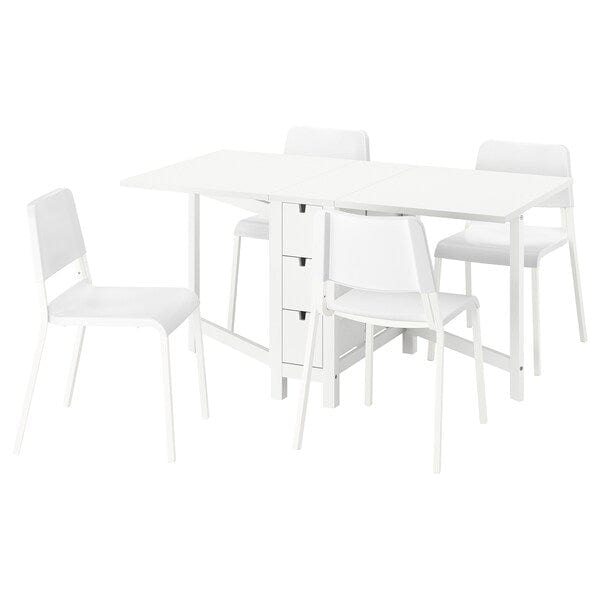 Ikea NORDEN / TEODORES - Table and 4 chairs, white/white, 26/89/152 cm