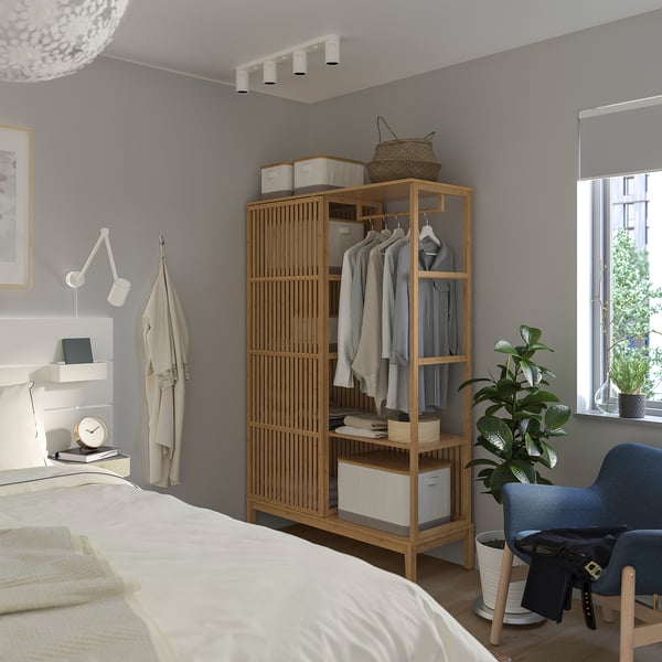 NORDKISA open wardrobe with sliding door, bamboo, 120x186 cm