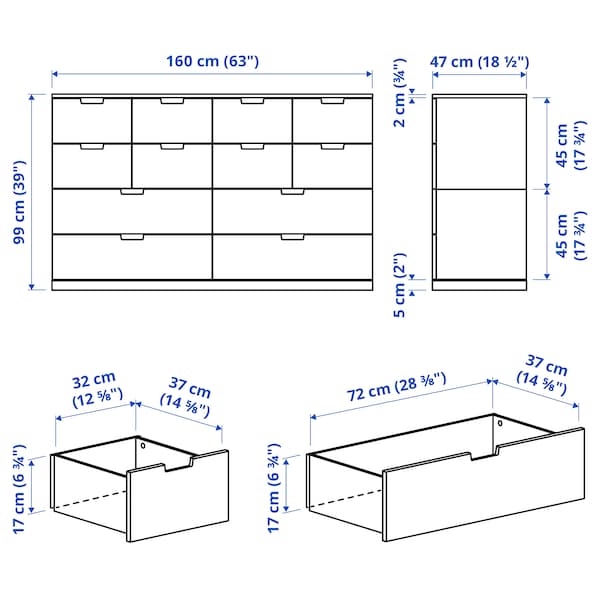 NORDLI - Chest of 12 drawers, white, 160x99 cm