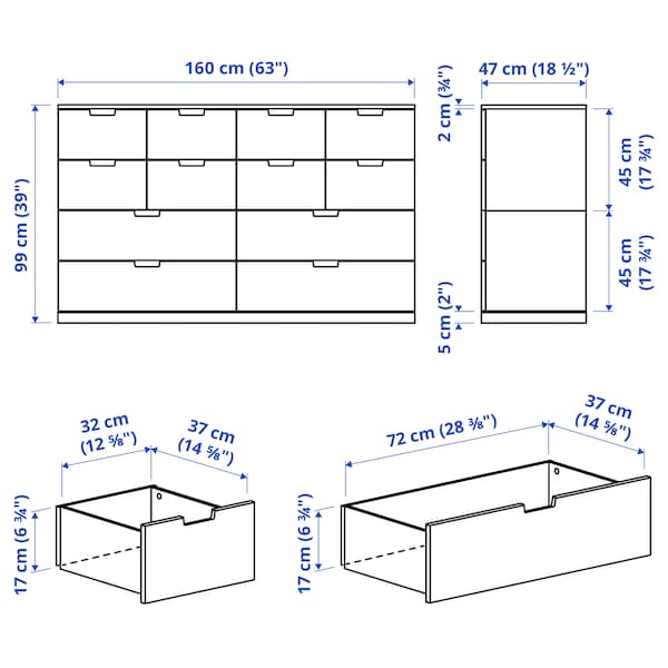 Ikea NORDLI - Chest of 12 drawers, white, 160x99 cm