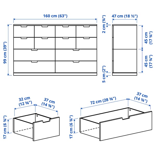NORDLI chest of 12 drawers, white, 160x99 cm