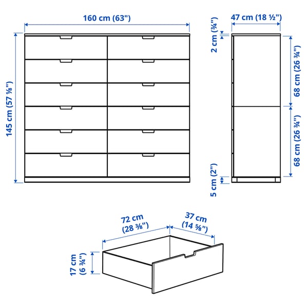 NORDLI chest of 12 drawers, white, 160x145 cm