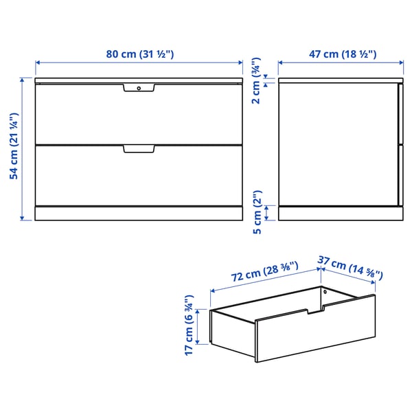 NORDLI chest of 2 drawers, white, 80x54 cm