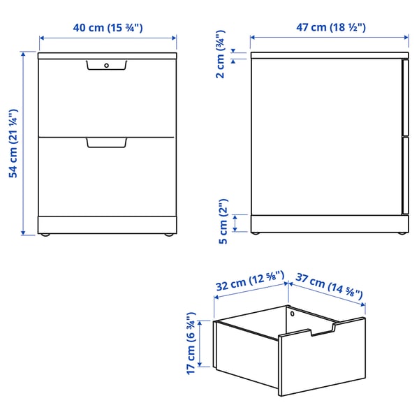 NORDLI chest of 2 drawers, white, 40x54 cm