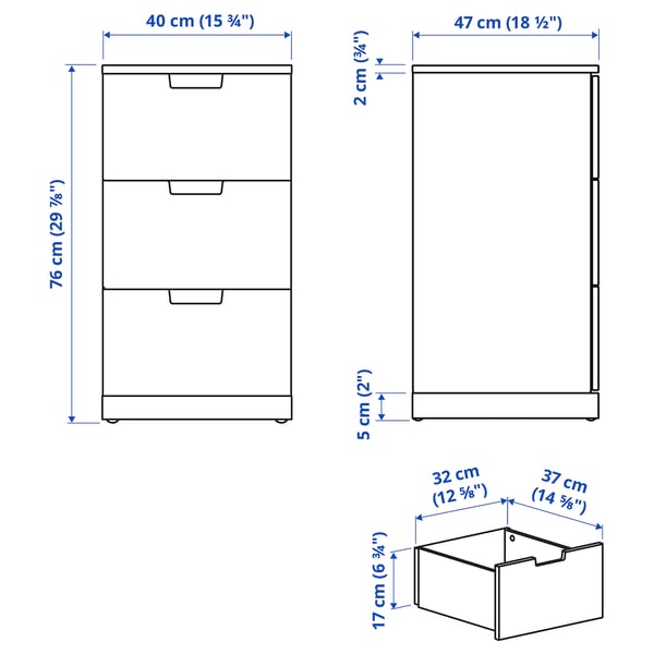 NORDLI - Chest of 3 drawers, anthracite, 40x76 cm