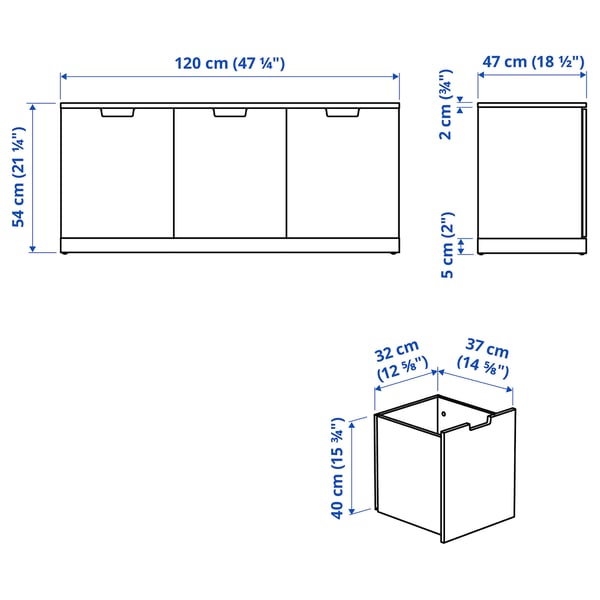 NORDLI chest of 3 drawers, anthracite, 120x54 cm