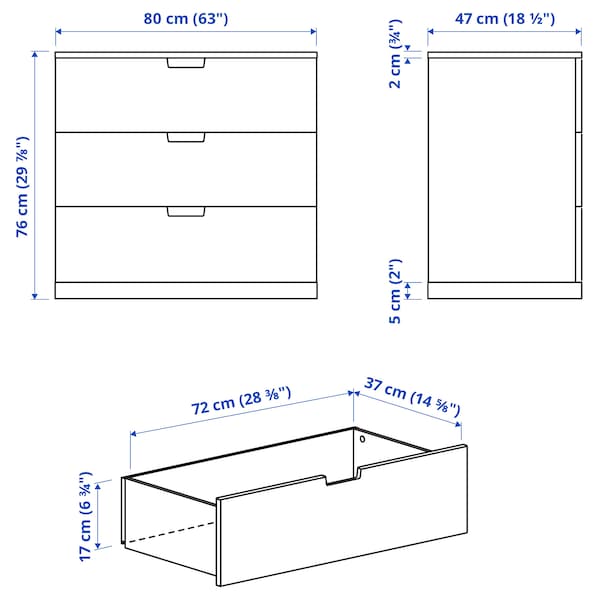 NORDLI - Chest of 3 drawers, anthracite, 80x76 cm