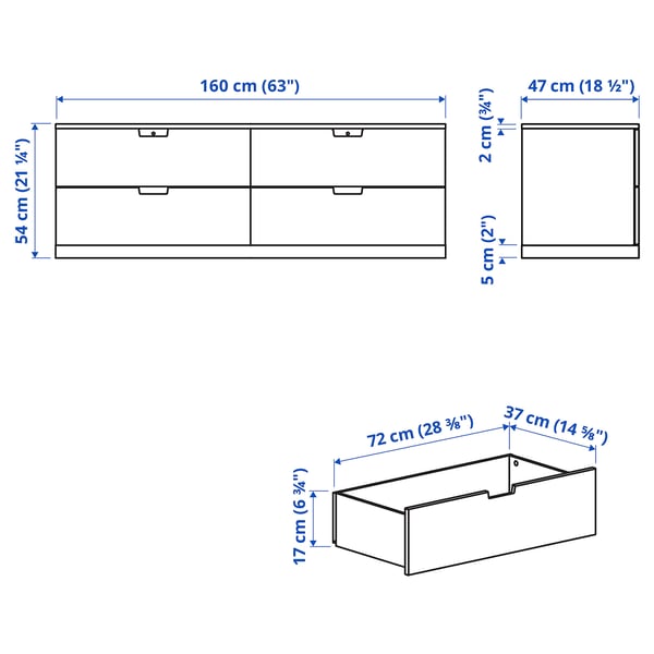 NORDLI chest of 4 drawers, anthracite, 160x54 cm