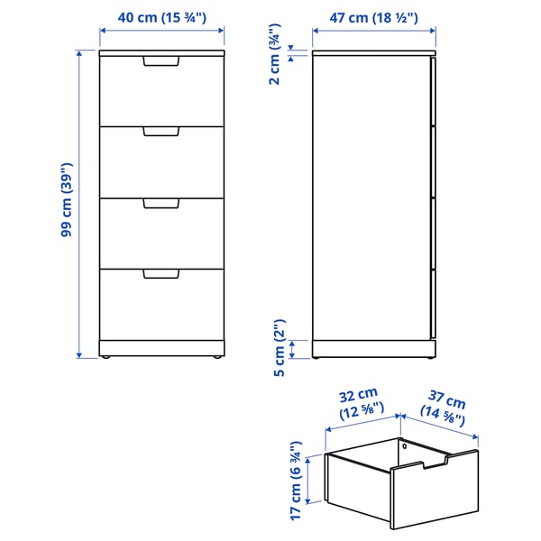 NORDLI - Chest of 4 drawers, anthracite, 40x99 cm