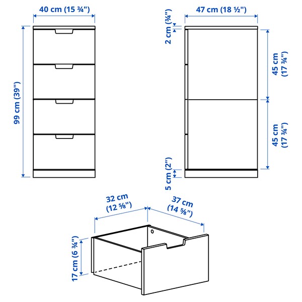 NORDLI - Chest of 4 drawers, white, 40x99 cm