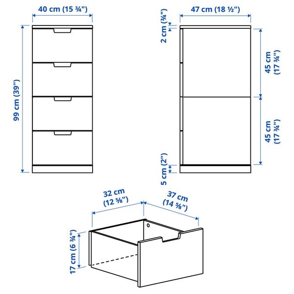 Ikea NORDLI - Chest of 4 drawers, white, 40x99 cm
