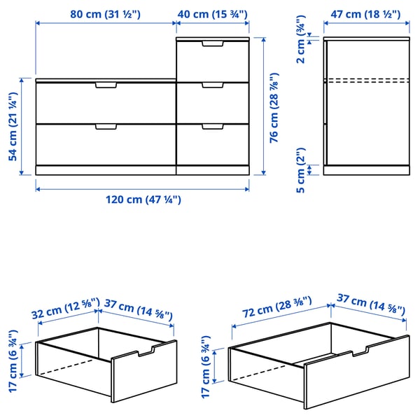 NORDLI chest of 5 drawers, anthracite, 120x76 cm
