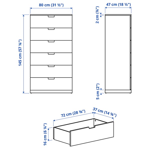 NORDLI chest of 6 drawers, anthracite, 80x145 cm