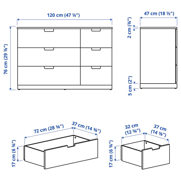 NORDLI - Chest of 6 drawers, anthracite, 120x76 cm