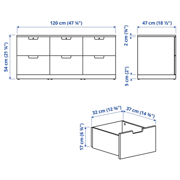 NORDLI chest of 6 drawers, white, 120x54 cm