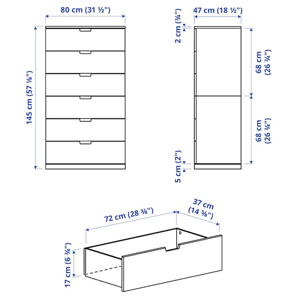 Ikea NORDLI - Chest of 6 drawers, white, 80x145 cm