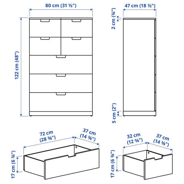 NORDLI chest of 7 drawers, white/anthracite, 80x122 cm