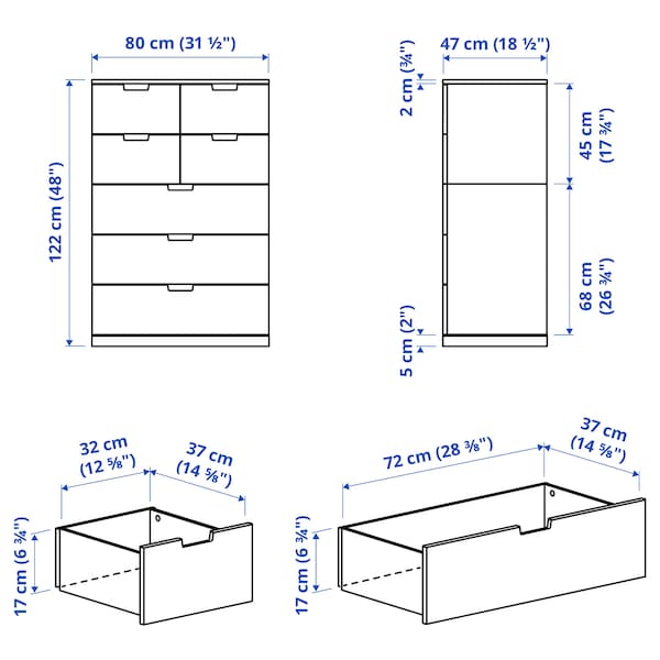 Ikea NORDLI - Chest of 7 drawers, white, 80x122 cm