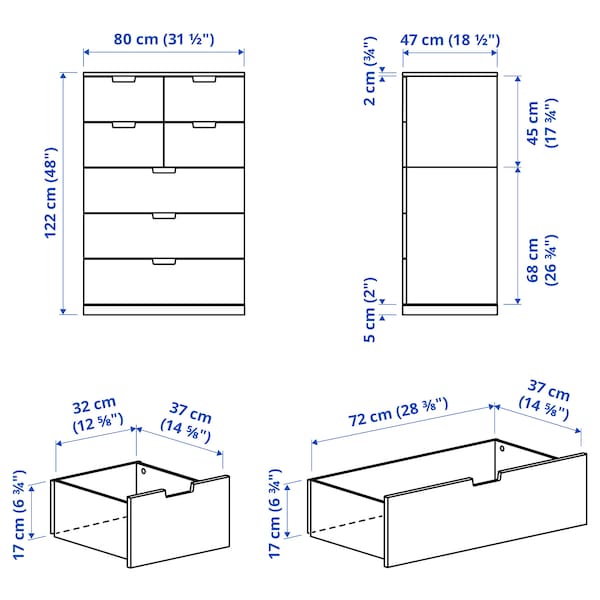 NORDLI - Chest of 7 drawers, white, 80x122 cm