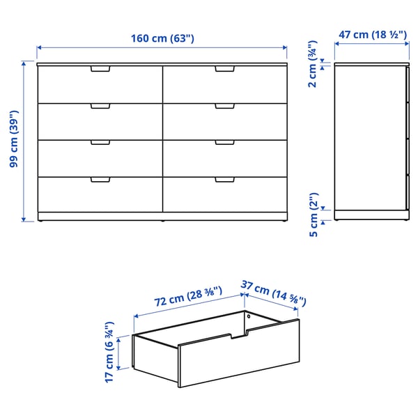 NORDLI - Chest of 8 drawers, anthracite, 160x99 cm