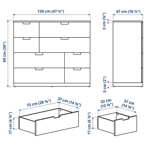 NORDLI - Chest of 8 drawers, anthracite, 120x99 cm