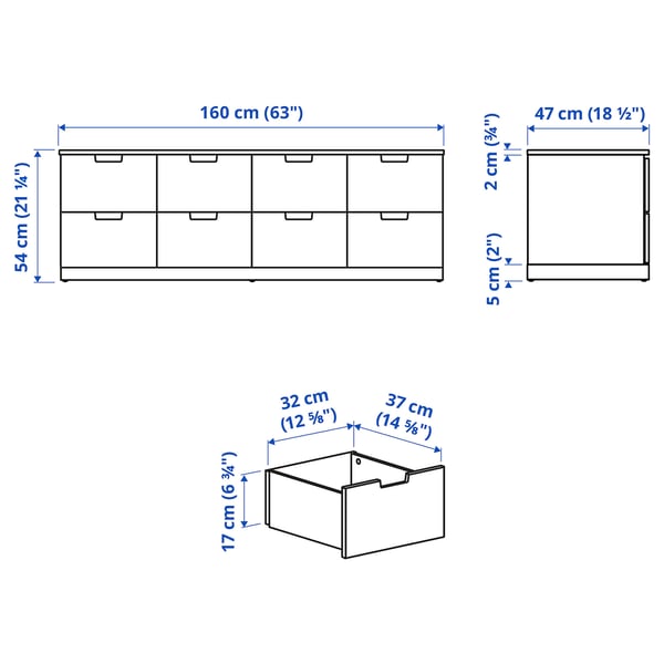 NORDLI chest of 8 drawers, white, 160x54 cm