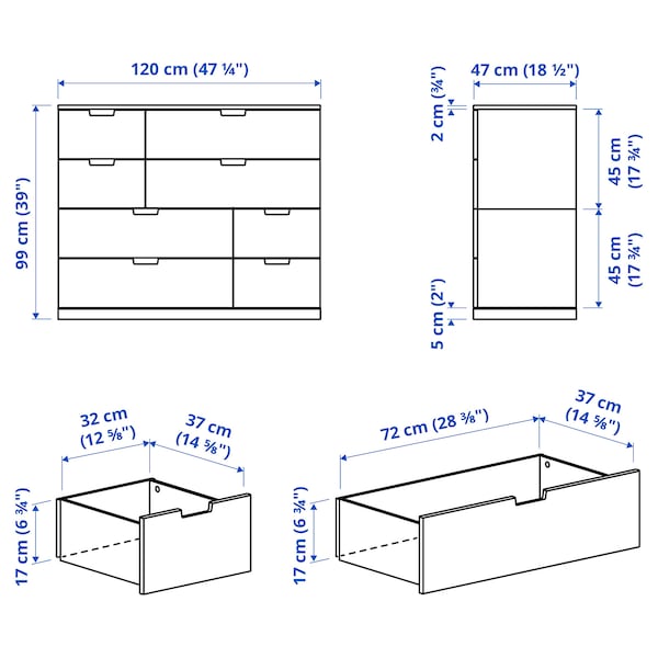 NORDLI - Chest of 8 drawers, white, 120x99 cm