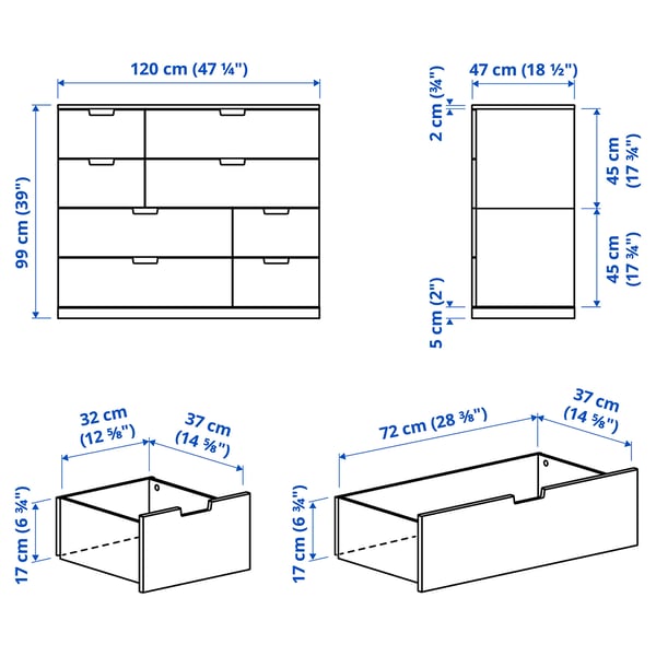 NORDLI - Chest of 8 drawers, white, 120x99 cm