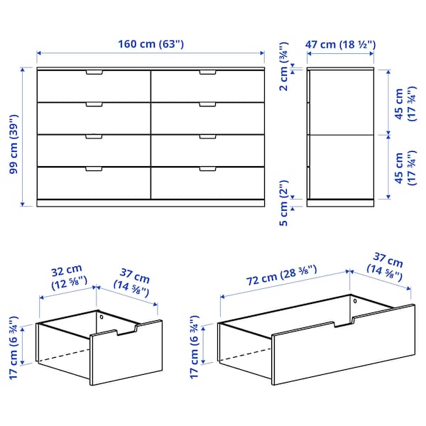 Ikea NORDLI - Chest of 8 drawers, white, 160x99 cm