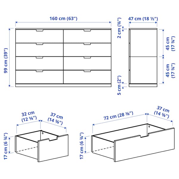 NORDLI - Chest of 8 drawers, white, 160x99 cm