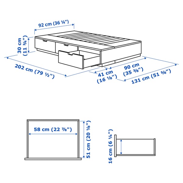 NORDLI bed frame with storage, white, 90x200 cm
