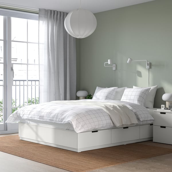NORDLI bed frame with storage, white, 140x200 cm