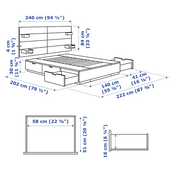 Ikea NORDLI - Bed frame w storage and headboard, white, 140x200 cm