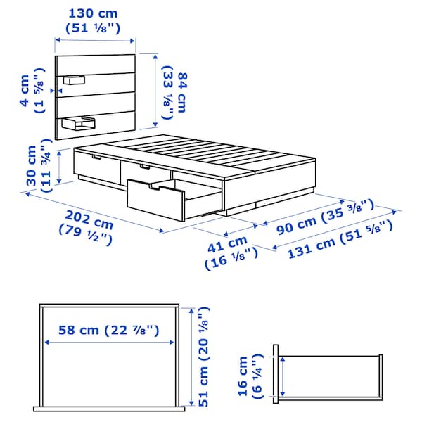 Ikea NORDLI - Bed frame w storage and headboard, white, 90x200 cm