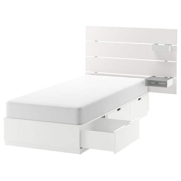 NORDLI bed frame w storage and headboard, white, 90x200 cm