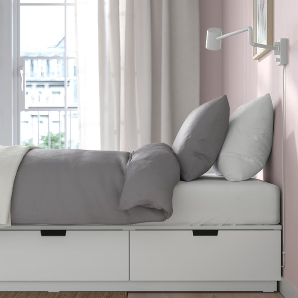NORDLI bed frame with storage and mattress, white/Åkrehamn firm, 90x200 cm