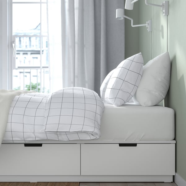 NORDLI bed frame with storage and mattress, white/Åkrehamn firm, 140x200 cm