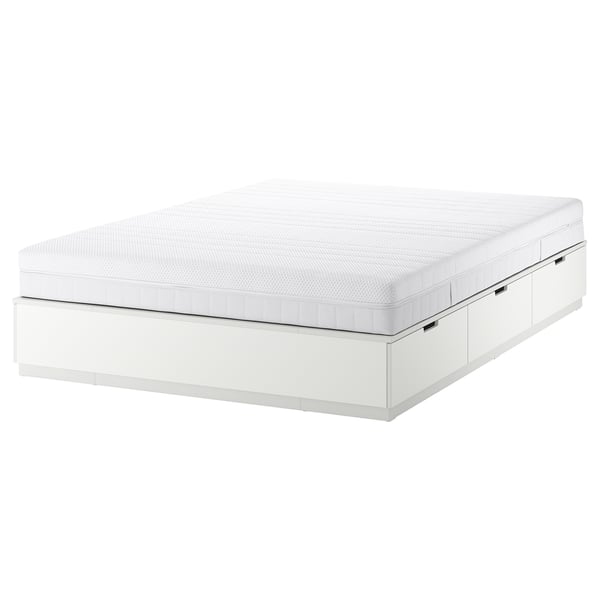 NORDLI bed frame with storage and mattress, white/Åkrehamn firm, 140x200 cm