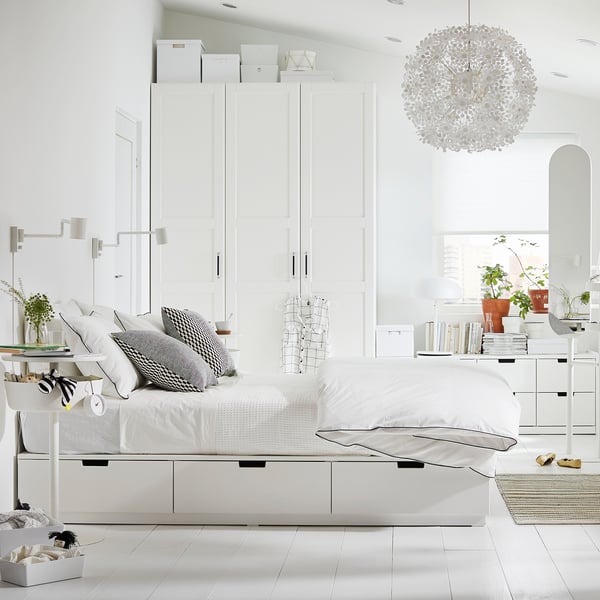 NORDLI - Bed frame/container/material, white/Vågstranda extra-rigid, , 160x200 cm