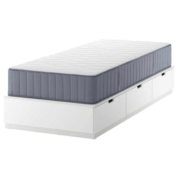 NORDLI bed frame with storage and mattress, white/Vågstranda firm, 90x200 cm