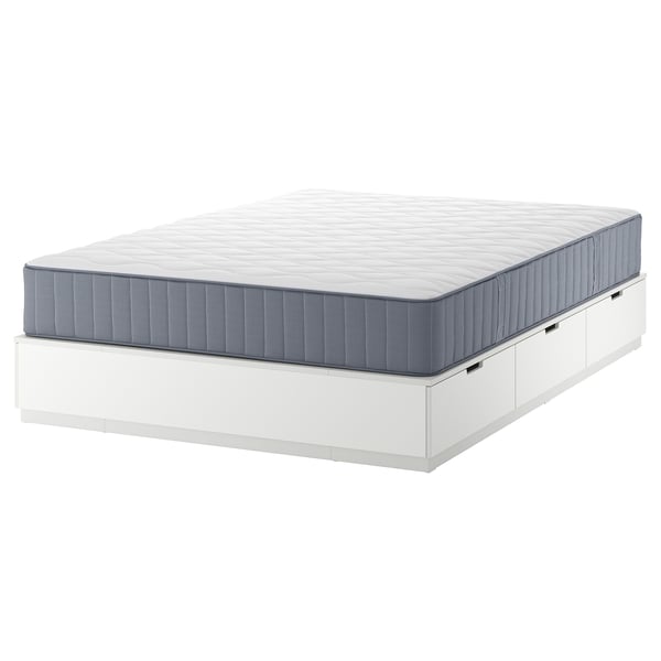 NORDLI bed frame with storage and mattress, white/Vågstranda firm, 140x200 cm