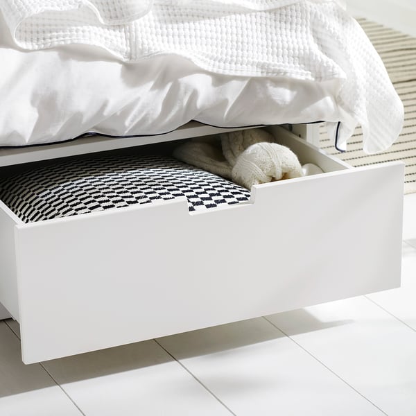 NORDLI bed frame with storage and mattress, white/Valevåg extra firm, 90x200 cm
