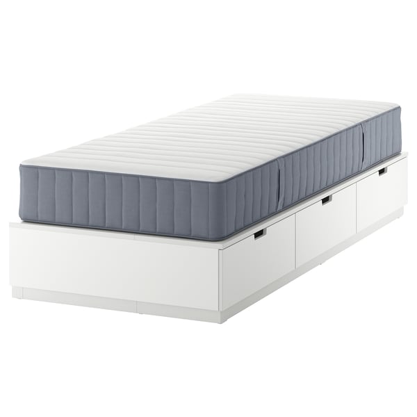 NORDLI bed frame with storage and mattress, white/Valevåg extra firm, 90x200 cm