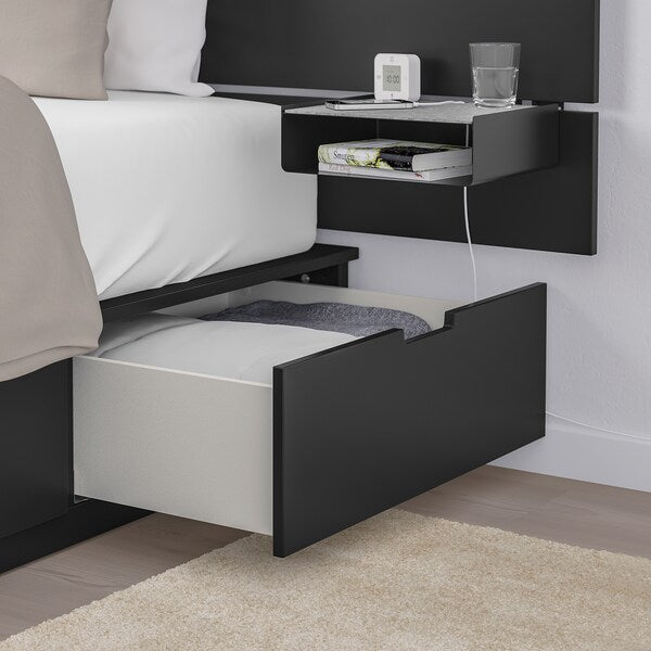 NORDLI - Bed frame/container/material, with anthracite headboard/Vågstranda extra-rigid, , 90x200 cm