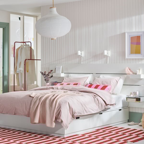 NORDLI - Bed frame/container/material, with white/Åkrehamn semi-rigid headboard, , 160x200 cm
